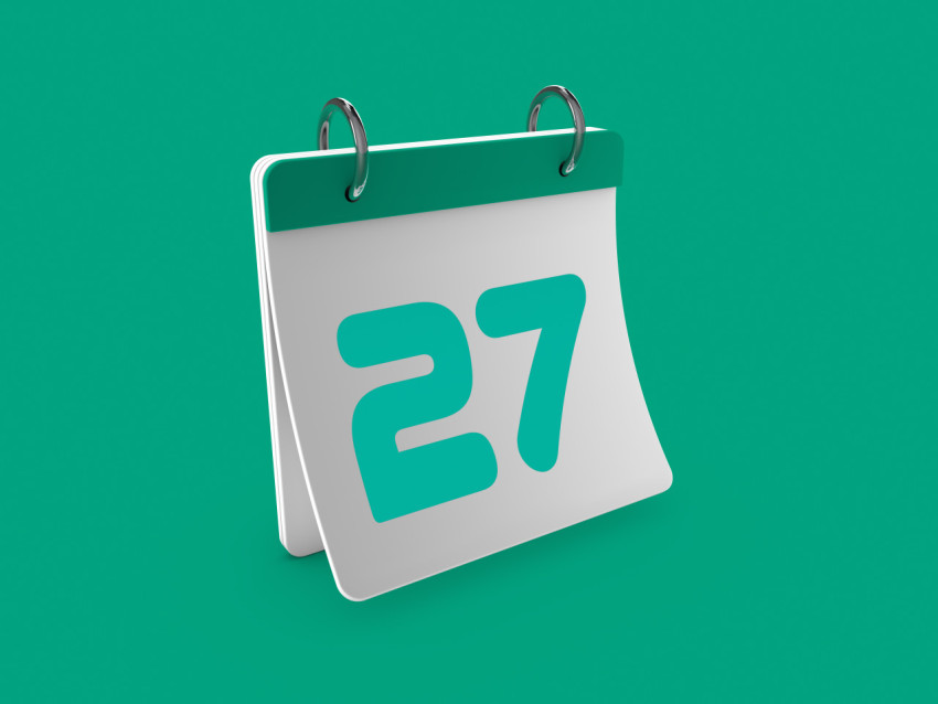 Stylish 3d Calendar day twenty-seventh 27. 3d illustration, 3d rendering.