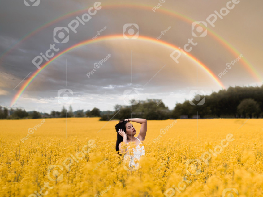 Woman standing in the middle of a field