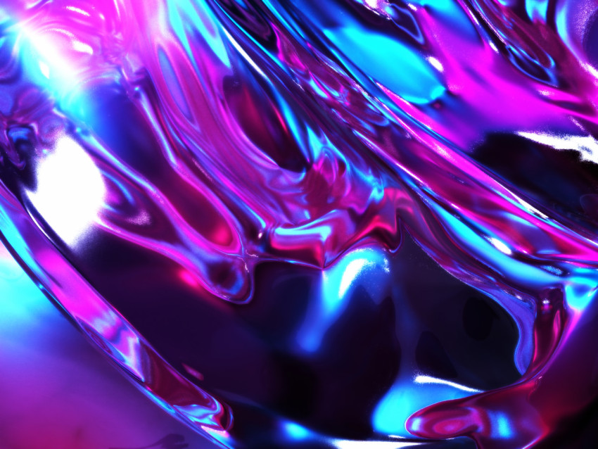 Beautiful blue-violet liquid abstract background with metallic reflection and light refraction. 3D illustration, 3D rendering.