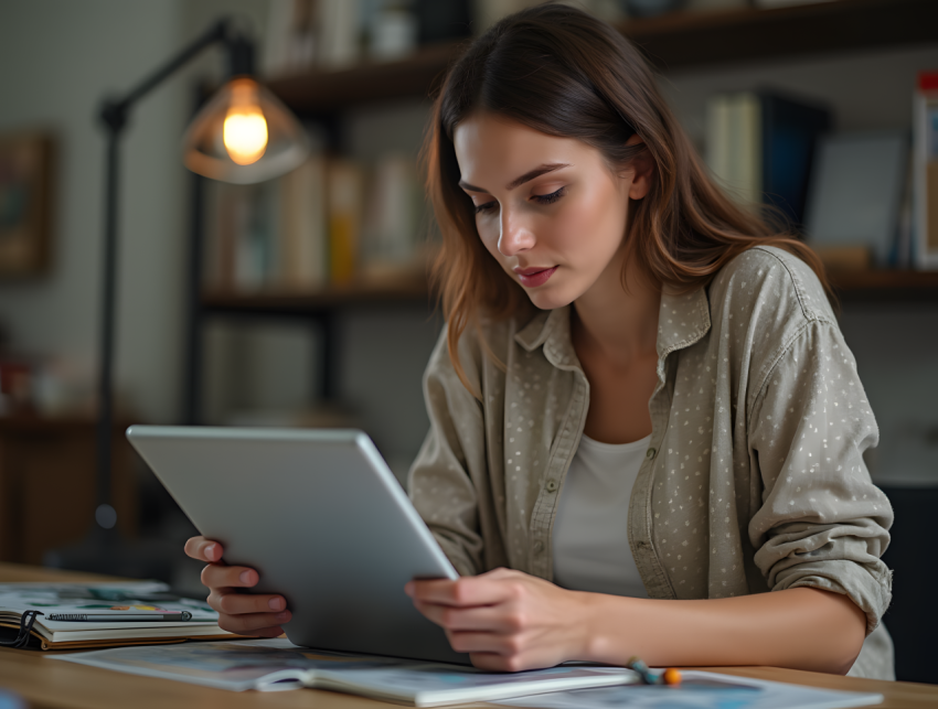 Focused Designer Working with Tablet in Office