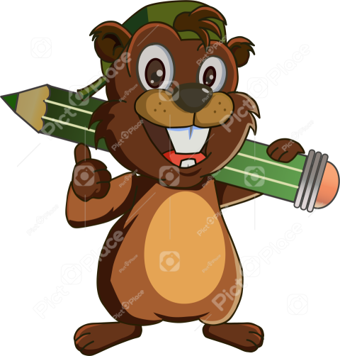 cartoon beaver with pencil