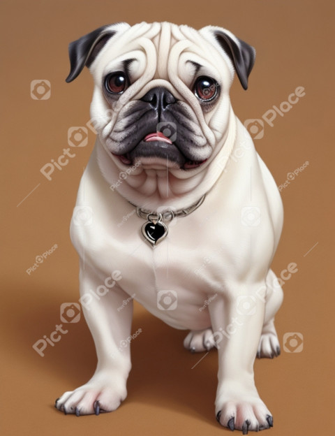 A painting of a cute white muscular pug dog digital art work