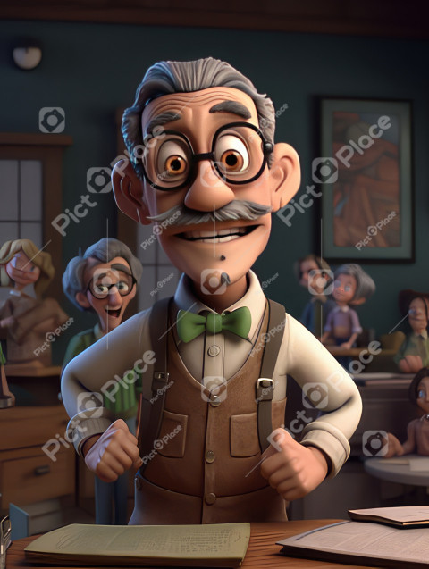 Back to school picture theme, photo a great teacher  smile, 3d cartoon character