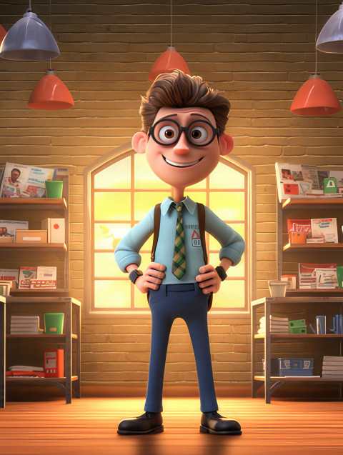 Back to school picture theme, photo a great teacher  smile, 3d cartoon character