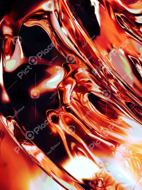 Beautiful orange abstract background with metallic reflection and light refraction. 3D illustration, 3D rendering.