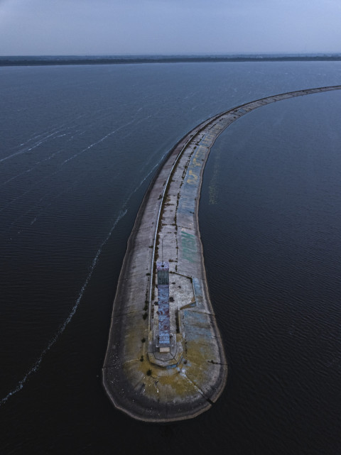 reservoir, lighthouse, sea, water, building, dam, embankment, dam