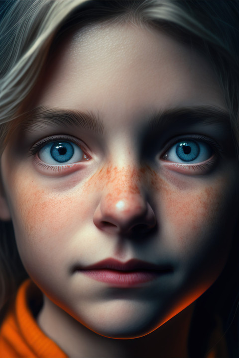 Close-up face of a cute young girl, illustration