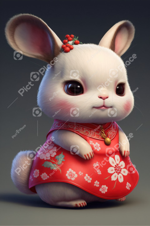 Cartoon rabbit in a red dress