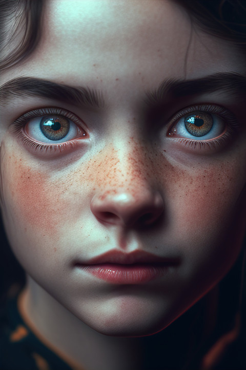 Close-up face of a cute young girl, illustration