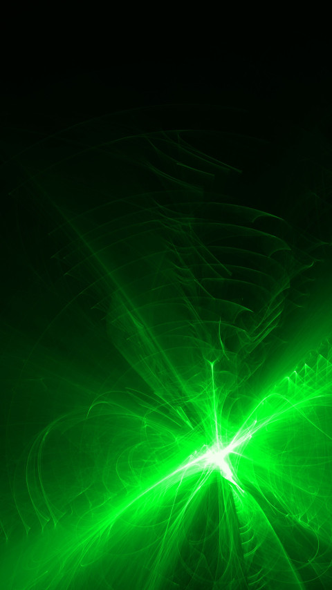 Bright radiation flash of green light on a black sky