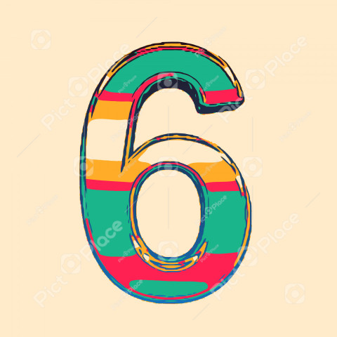 Numeral six 6 colored colorful illustration