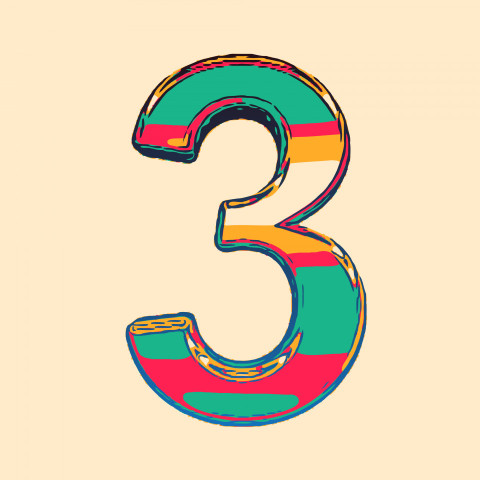 Numeral three 3 colored colorful illustration