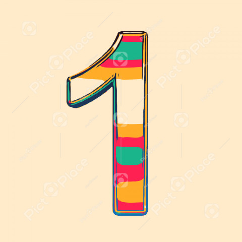 Numeral one 1 colored colorful illustration
