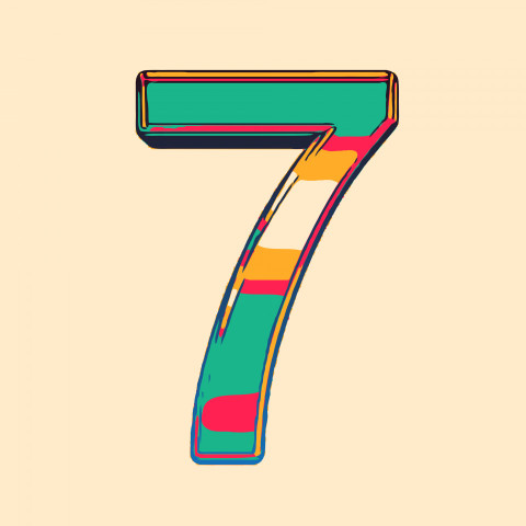 Numeral seven 7 colored colorful illustration