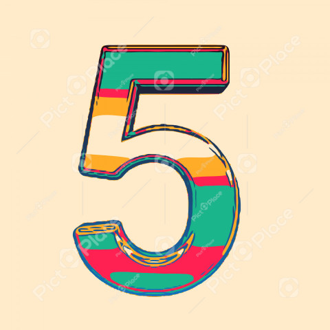 Numeral five 5 colored colorful illustration