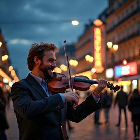 Urban Serenade: Violinist in the City Square