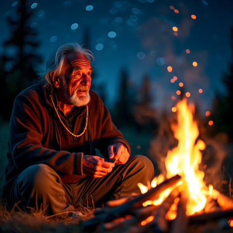 Ancestral Tales: Indigenous Elder by Firelight