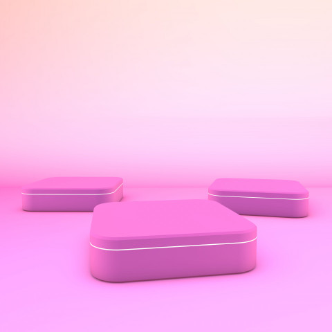 Podium, stage, pedestal. Trendy background with stand for product presentation. Minimalistic concept. Abstract blank mockup in pink shades. 3D rendering