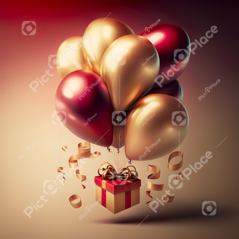 Big gift with balloons
