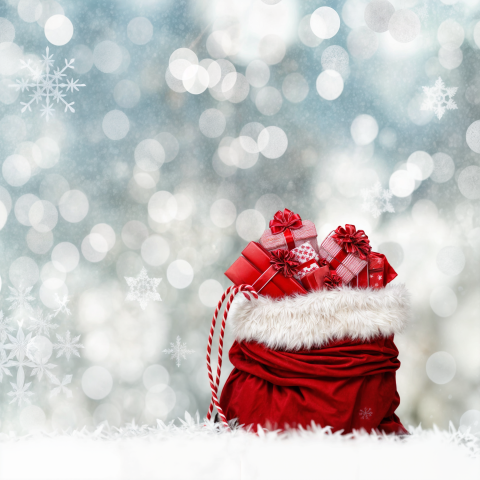 Santa’s Gift Sack with Christmas Presents and Festive Charm