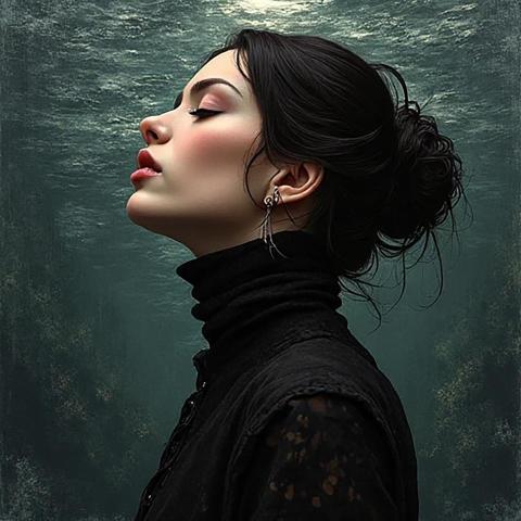 Dreamy woman wearing black