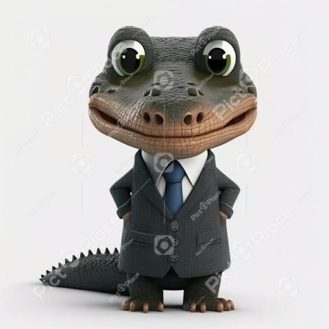 A delightful cartoon crocodile dressed in a boss suit against a white background