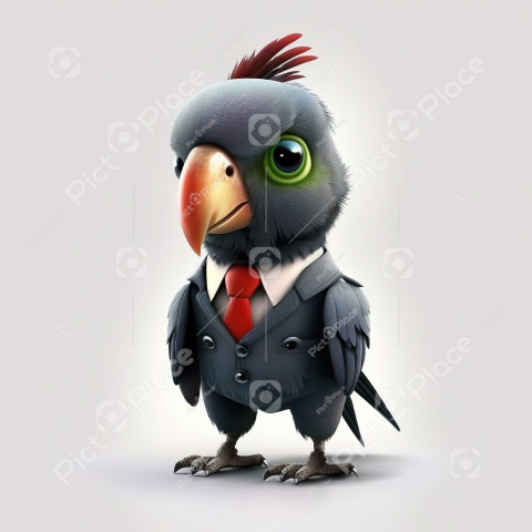 A cartoon parrot dressed in a boss suit