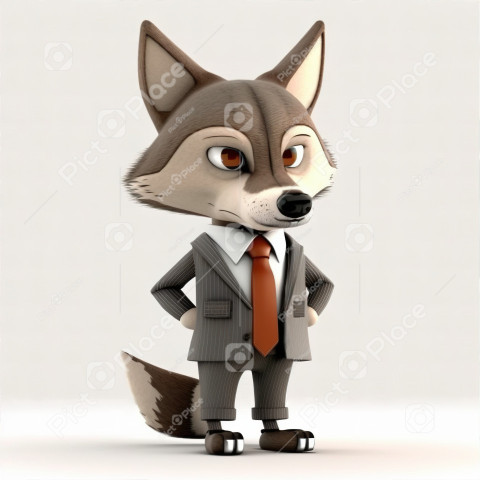 A cartoon wolf wearing a boss suit