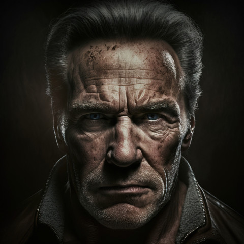 Hyper-realistic portrait of a man resembling Arnold Schwarzenegger