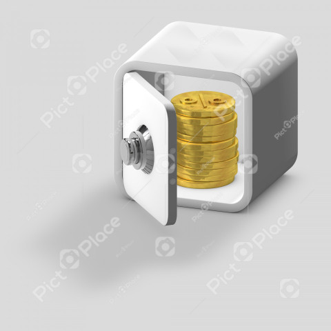 Open safe on a yellow background with coins inside. The accumulation of interest