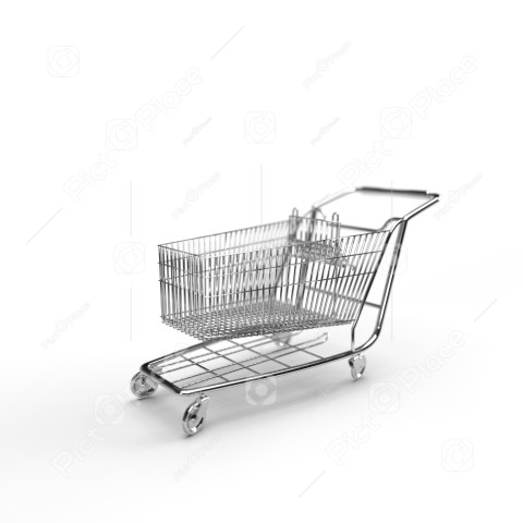 Empty shopping cart. 3d rendering, 3d illustration. White background.