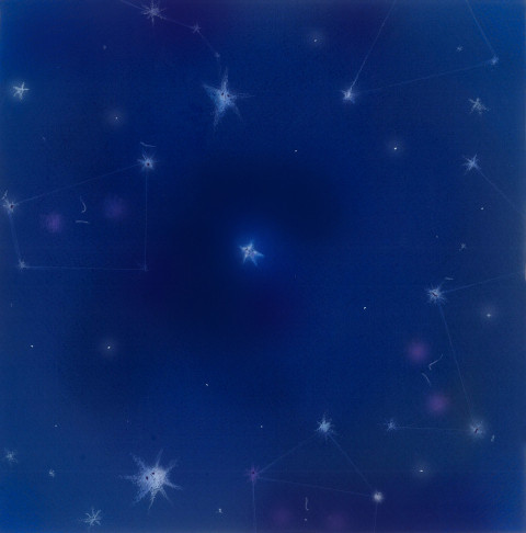 little blue star in a deep blue universe with star constellations