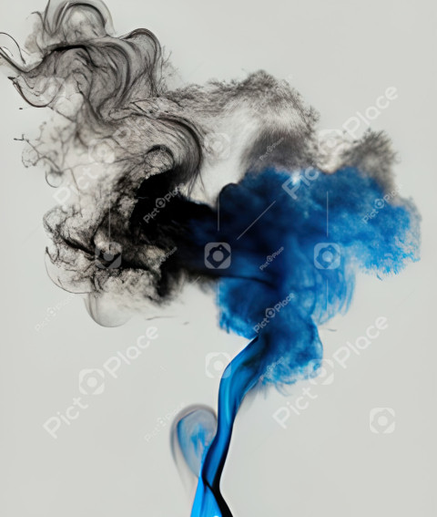 Digital illustration abstract background black blue smoke on white