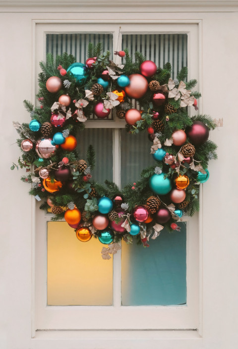 Christmas wreath on a windowsill