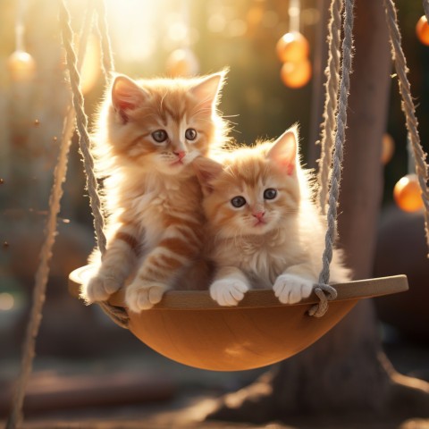 cat with kitten fun swing together 1