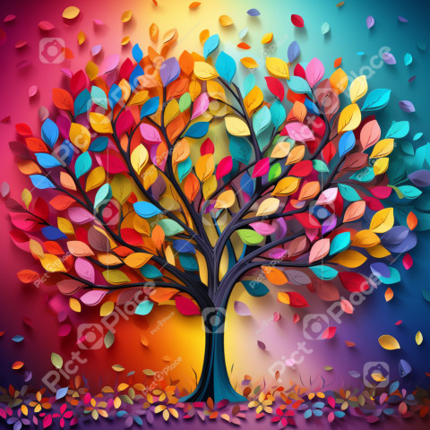 Colorful tree with leaves on hanging branches 1