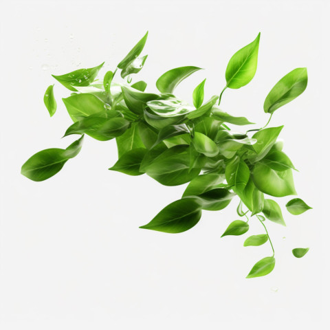Flying realistic green leaves dancing flow 1