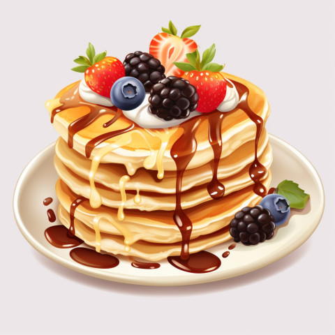 Fresh golden pancakes with cream and chocolate 3